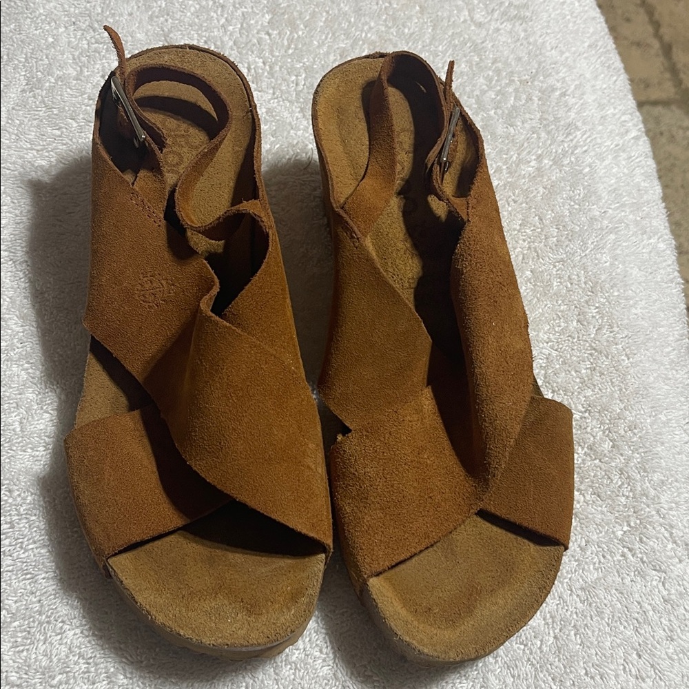 YOKONO Suede Cross Band Wedge Sandals Made in Spain 7.5